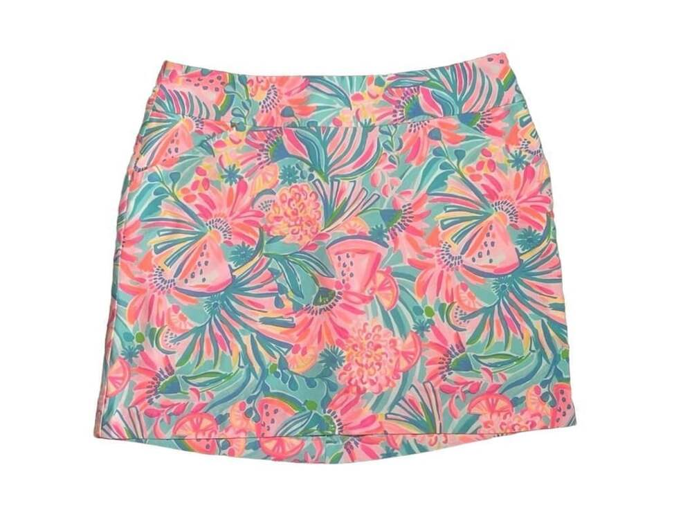 Lilly Pulitzer Skort Size 16 Pink Blue Floral Print Athletic Skirt